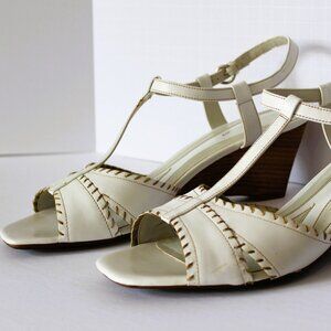 Naturalizer leather white t-strap dressy wedge sandals, 10M. Excellent shape.